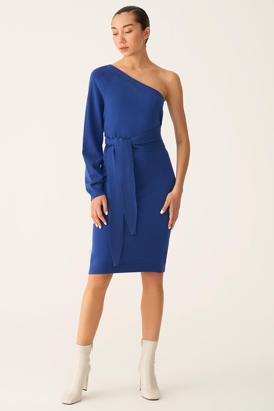 Bayan Saks Lien Saks Renk Regular Fit Degaje Yaka Triko Elbise