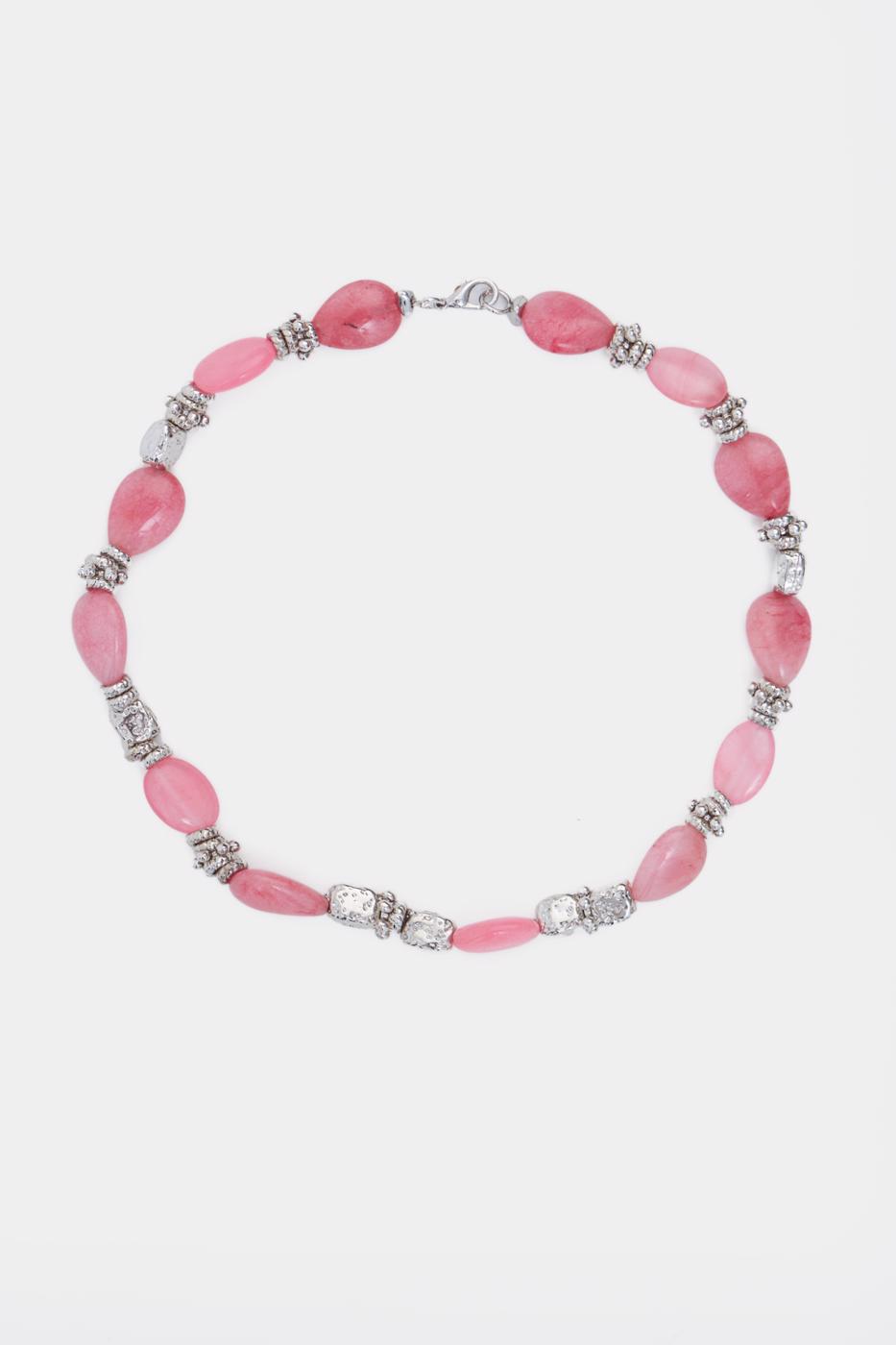 Bayan PEMBE Metal Ve Doğal Taşlı Boncuk Detaylı Pembe Renk Kolye