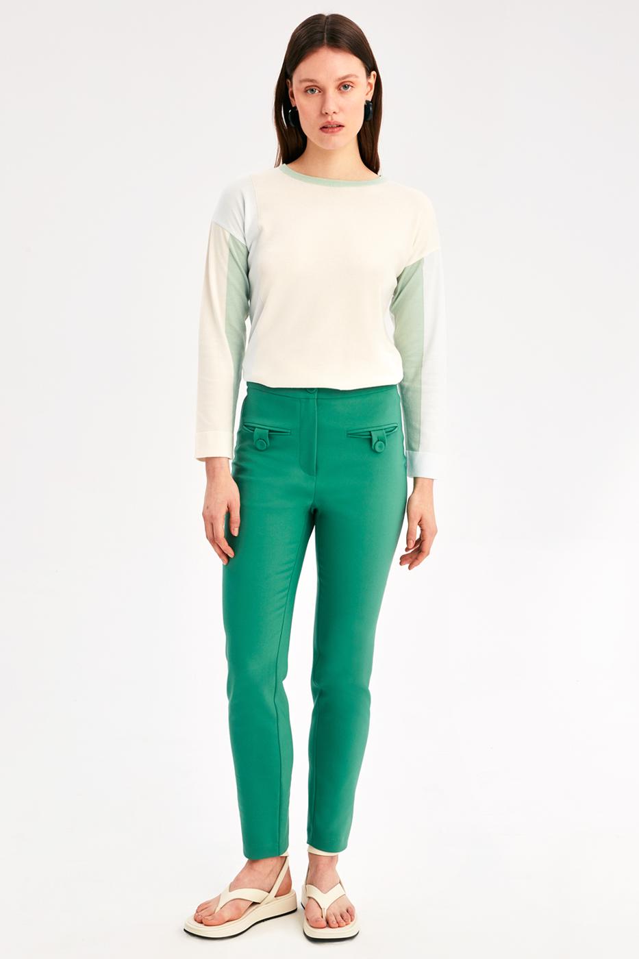 Bayan YEŞİL Lorna Yesil Renk Slim Fit Boru Paça Pantolon