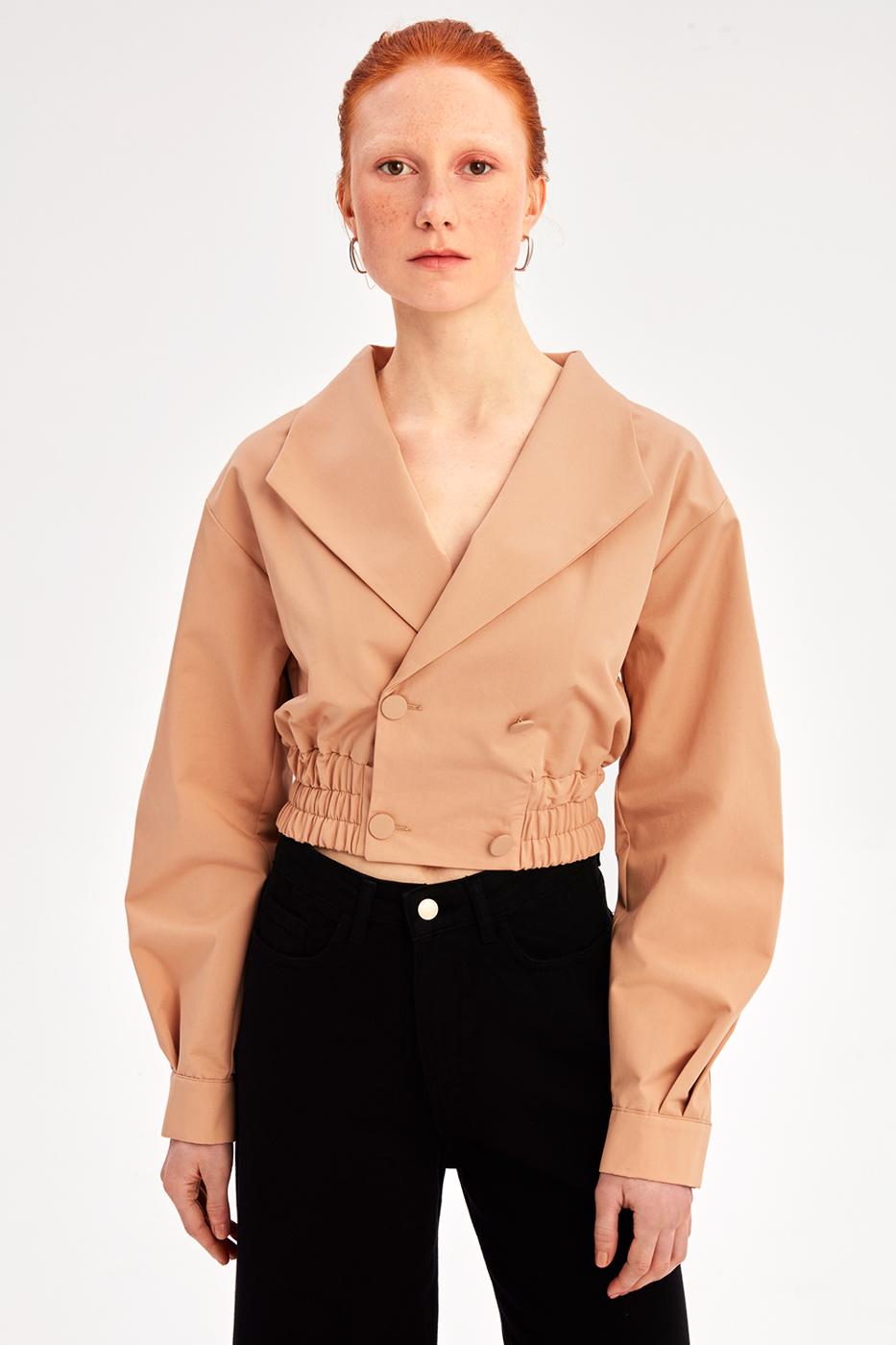 Bayan TABA Dawn Açık Renk Regular Fit Geniş Yaka Düşük Kollu Trench