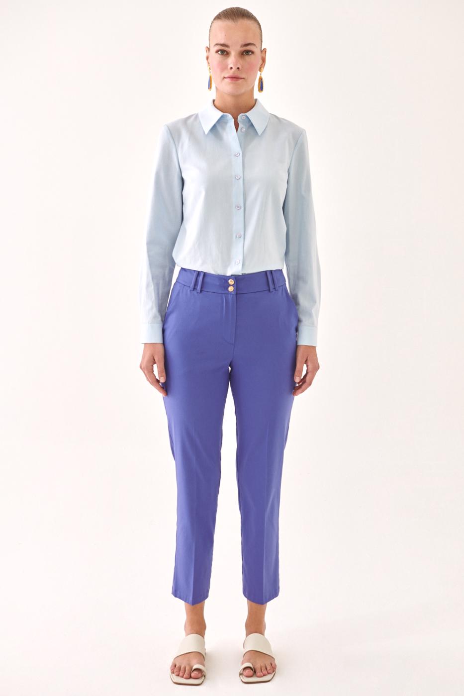 Bayan Saks Elinsa Saks Renk Regular Fit Boru Paça Pantolon