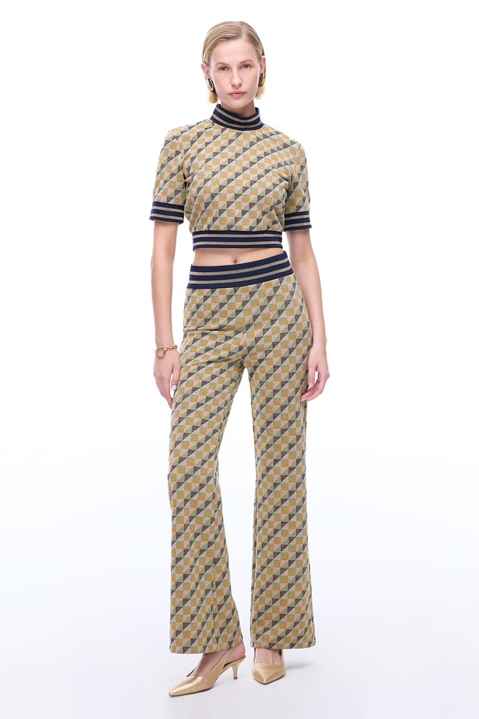 Bayan YEŞİL Alcors Slim Fit Geometrik Desen Uzun Boy Yesıl Pantolon