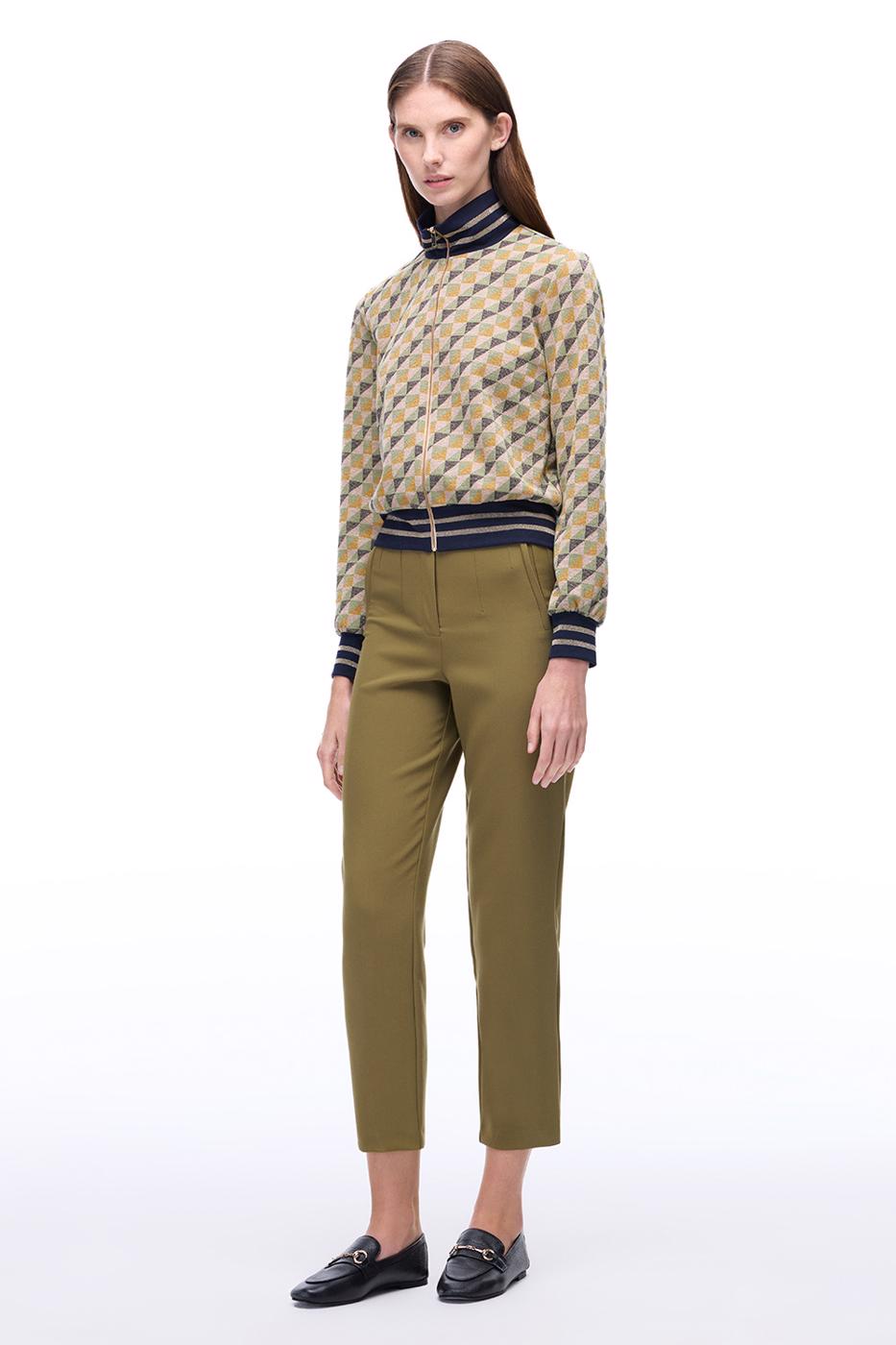 Bayan YEŞİL Alcors Slim Fit Geometrik Desen Standart Boy Takma Kol Yarım Dik Yaka Yesıl Mont