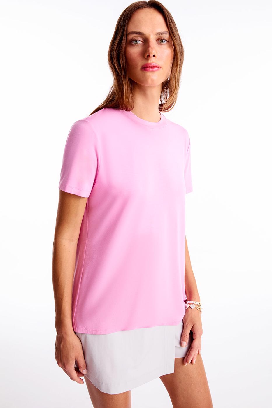 Bayan PEMBE Chuns Pembe Renk Regular Fit Bisiklet Yaka Takma Kol Tişört