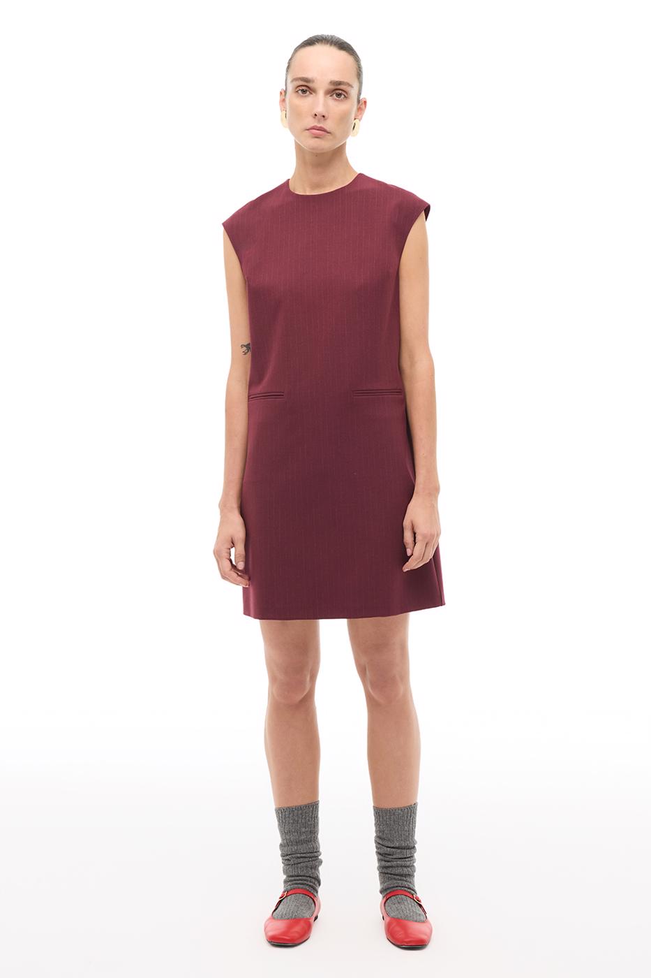 Bayan BORDO Bordo Çizgili Slim Fit Midi Elbise