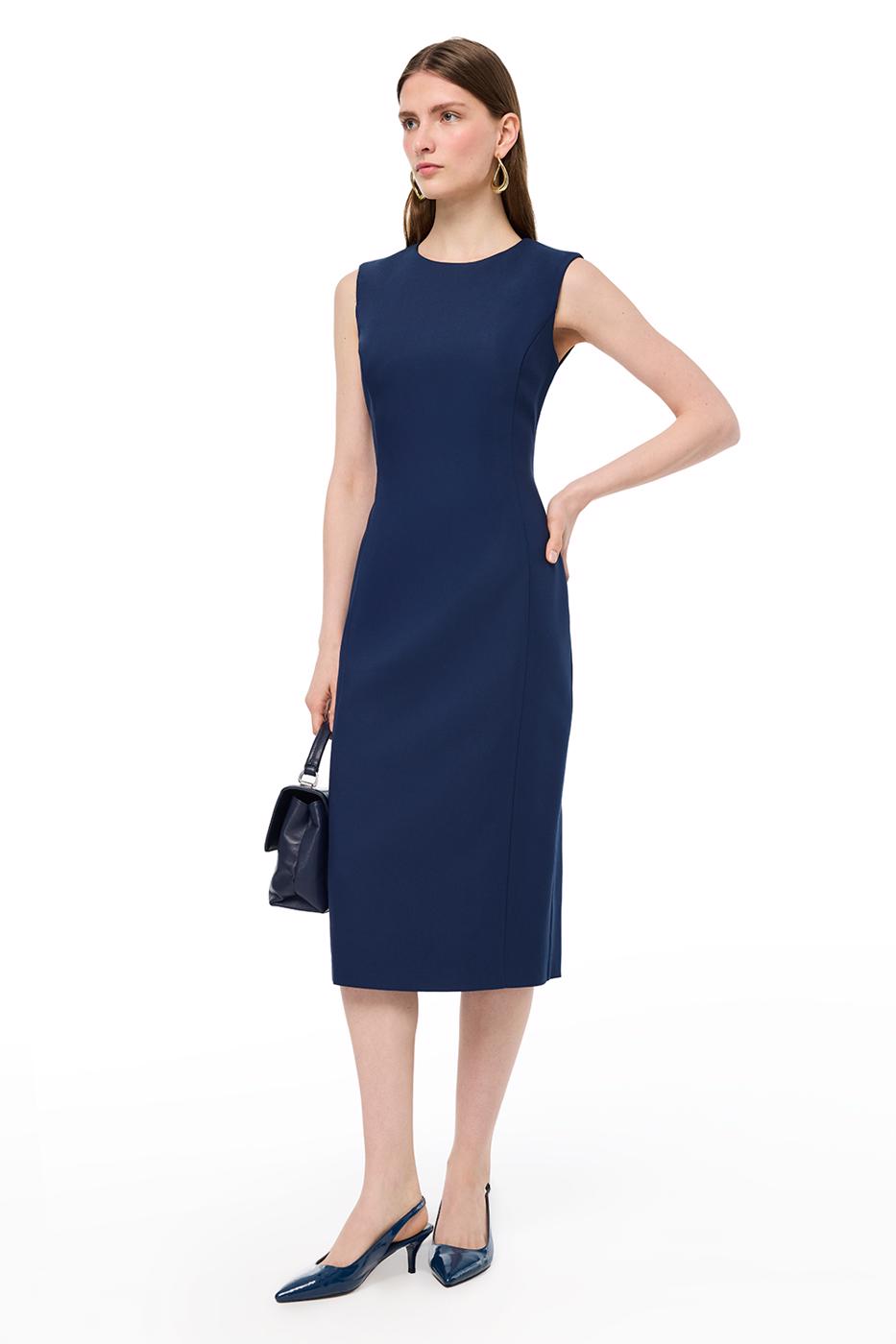 Bayan LACİVERT Lacivert Dellas Slim Fit Midi Boy Elbise