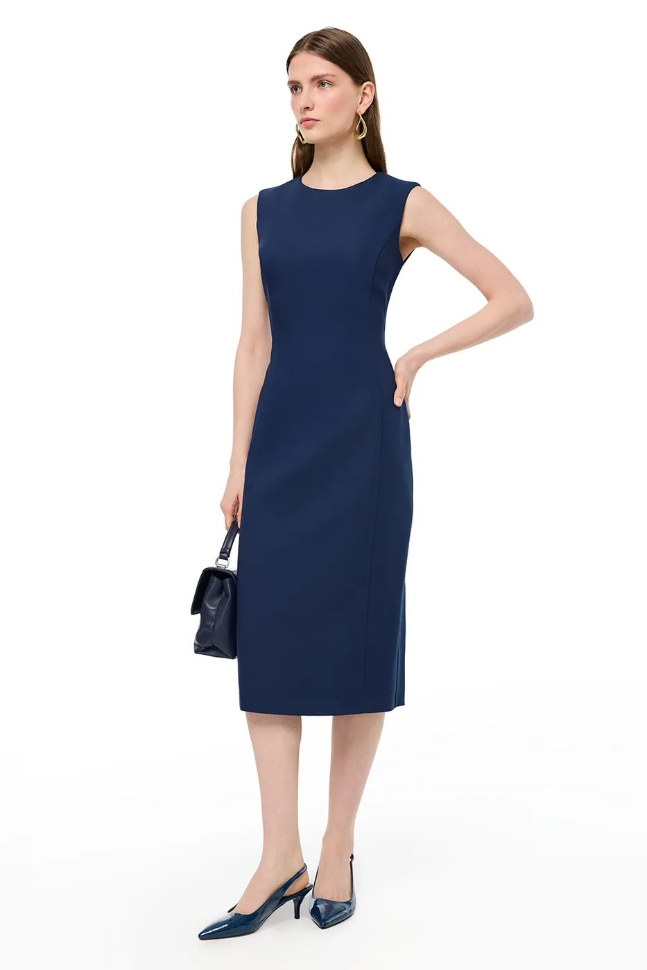 Lacivert Dellas Slim Fit Midi Boy Elbise