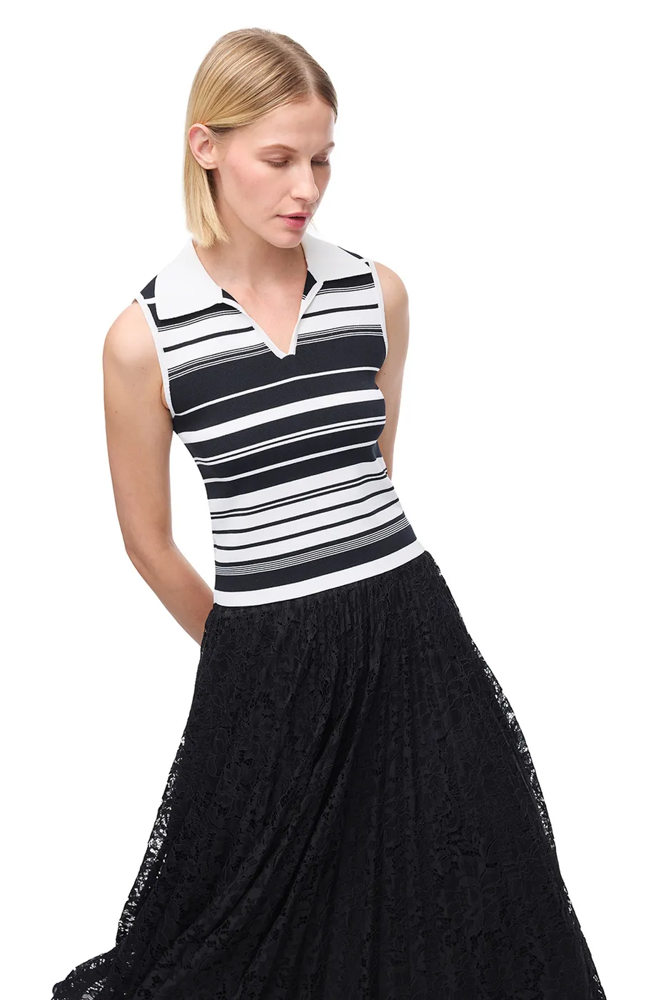 Siyah Beyaz Triko Slim Fit Gömlek Yaka Triko