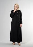 Female BLACK T 1514-1 Ekose Tesettür Pardesü-Alv Fashion