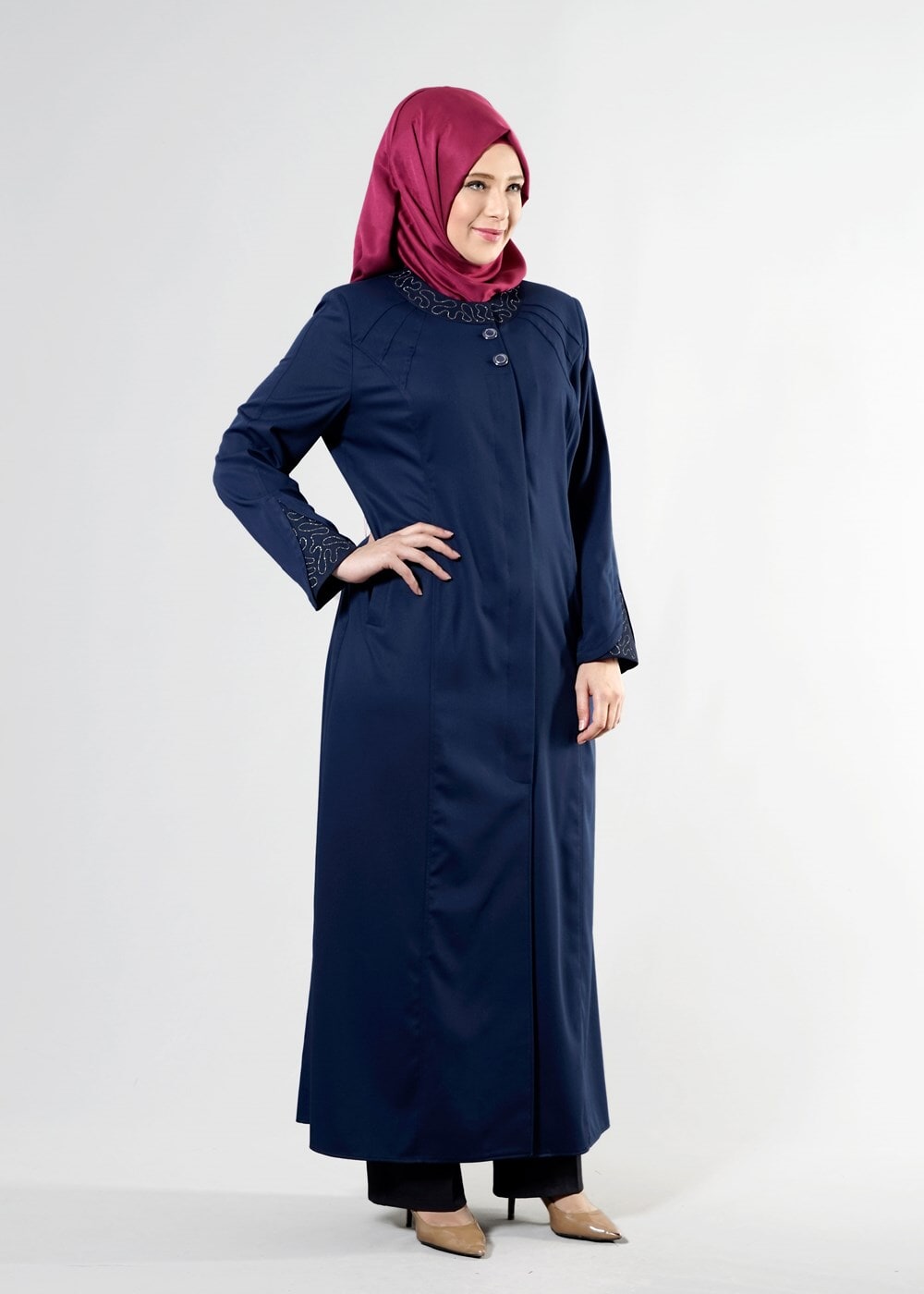 Female NAVY BLUE T 1535 İnessa Tesettür Pardesü-Alv Fashion