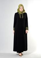 Female BLACK T 1581 Sufle Tesetür Pardesü-Alv Fashion