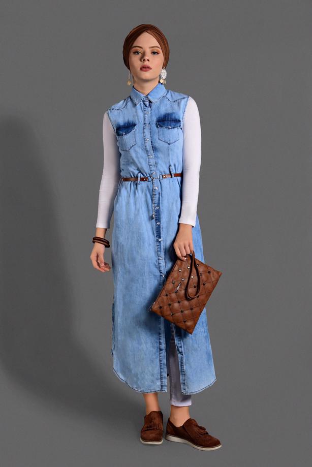 BELTED DENIM DRESS WITH SNAP TRENDTESETTUR