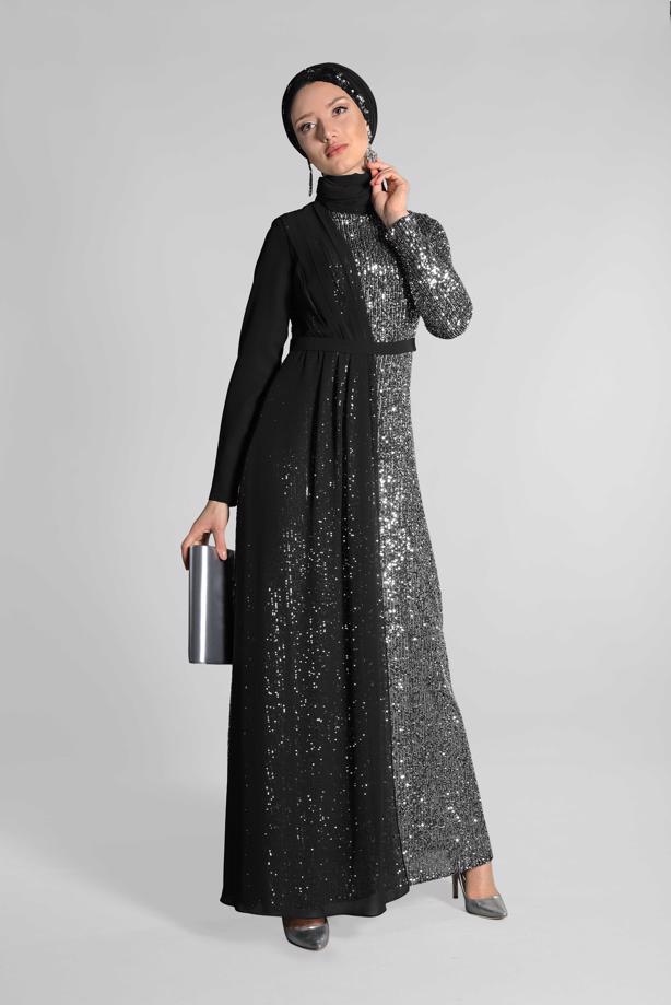 Tulle and Sequin Woman Hijab Evening Dress TRENDTESETTUR