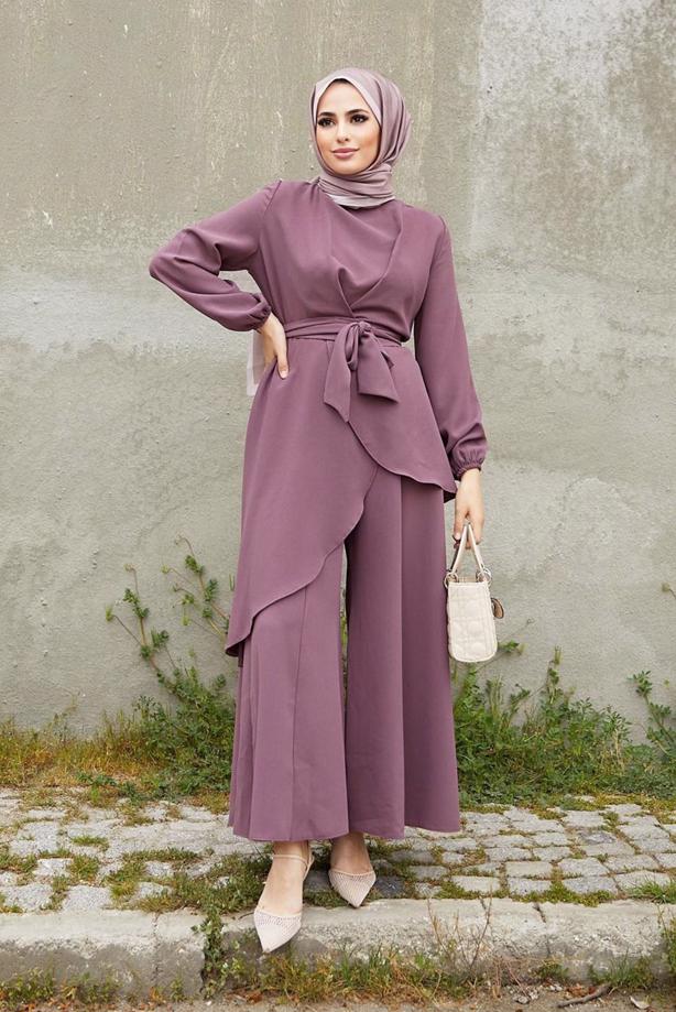 ASYMMETRIC CUT BELTED SUIT WITH PANTS | NILSARE