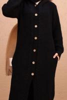 Female BLACK HOODED CABLE KNIT CARDIGAN 6003 