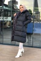 Female BLACK HOODED PUFFER JACKET WITH SNAPS 6555 
