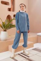 Female NAVY BLUE BASIC 2-PIECE KNITWEAR SUIT WITH PANTS 00032 