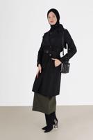 Female BLACK BUTTONED TRENCH COAT 3565 