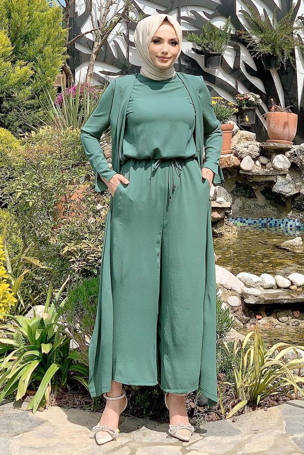 Green jumpsuit with on sale jacket