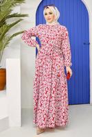 Female RED BELTED FLORAL PATTERN DRESS 52001 