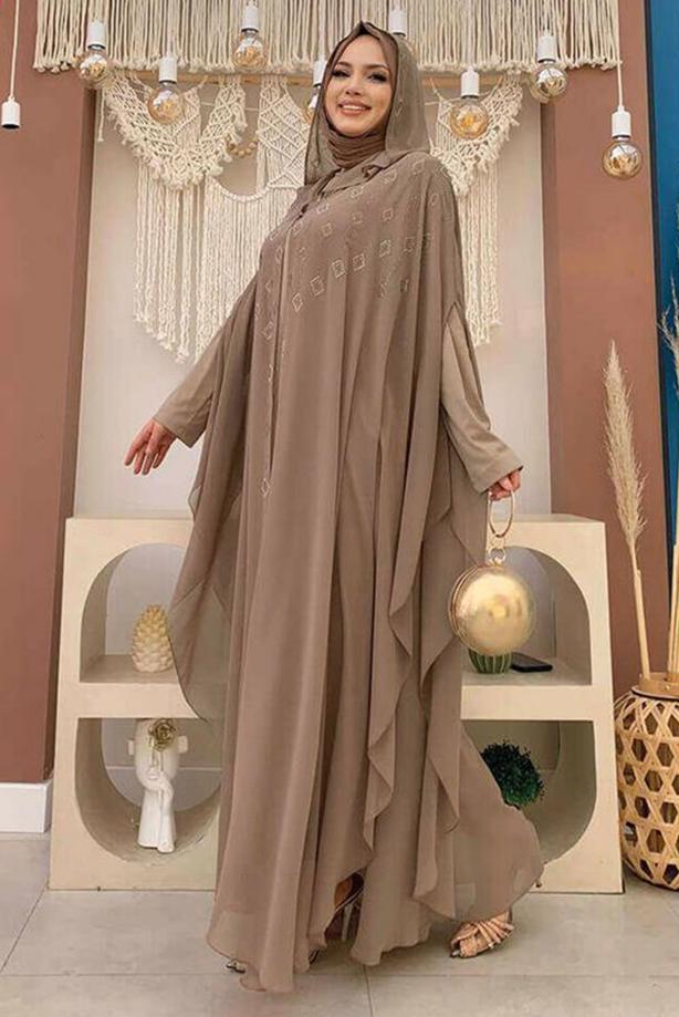 HOODED GEM EMBROIDERED 2 PIECE ABAYA SUIT T 9773 TRENDTESETT R