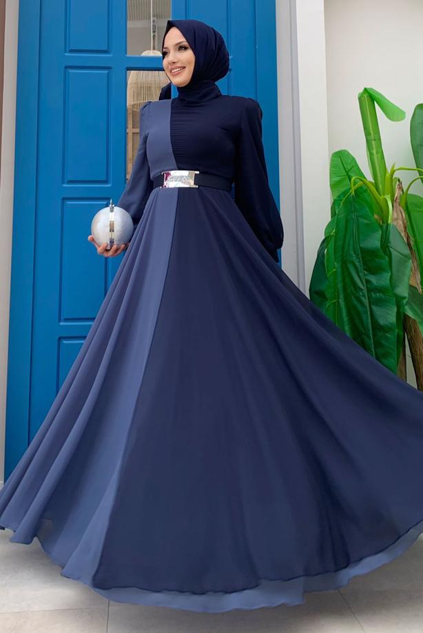 Dark blue shop chiffon dress