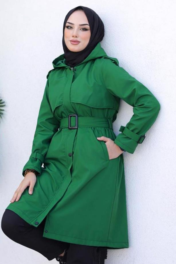 Hooded belted sales trench coat