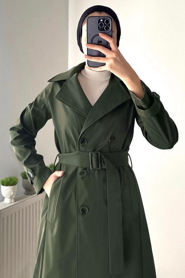 Dark green belted outlet coat