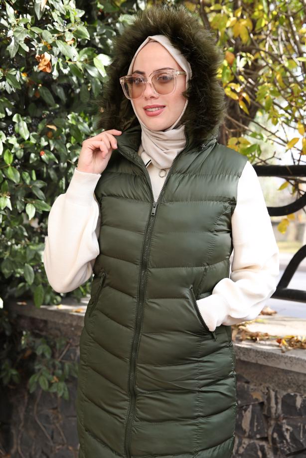 Khaki puffer vest best sale